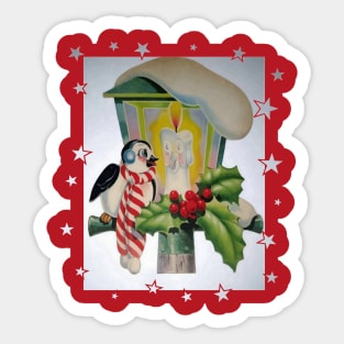 Winter Bird Sitting In Front Of A Christmas Lantern Sticker